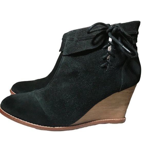 BLACK LEATHER WEDGE NEW YORK DESIGNER - Picture 3 of 14